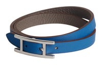 HERMES Calfskin Palladium-Plated Wristbands Women's Dark Blue