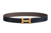 HERMES Twisted Cord Pattern Smooth Buckle Leather Belts Men's Marine Blue/Umber Width: 3.2cm