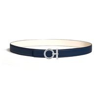 HERMES Calfskin Rose Gold-Plated Leather Belts Women's Blue/White Width 2.4CM