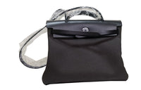 HERMES Herbag Zip Cowhide Patchwork Canvas Handbag Shoulder Bag Crossbody Bag Regular Unisex Black & Ebony