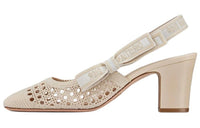 DIOR Moi Chunky Heel High Heels Women's Ecru