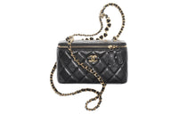 CHANEL Bright Crinkle Calfskin One Shoulder Crossbody Clutch Women's Black