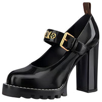 LOUIS VUITTON Star Trail Chunky Heel High Heels 9.5cm Women's Black