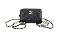 CHANEL Textured Calfskin One Shoulder Crossbody Coin Purses Women's Black