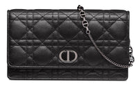 DIOR Caro Soft Cow Leather One Shoulder Crossbody Clutch Regular Women's Black