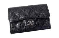 CHANEL Cow Leather Card Holder Wallet Mini Women's Black