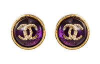 CHANEL Stud Earrings Women's Purple/Gold