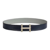 HERMES Calfskin Leather Belts Men's Blue Sea Width: 3.8CM