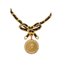 CHANEL 1996 Medallion Charm Leather And Chain link Necklace