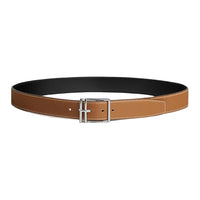 HERMES Solid Color Design, Pin Buckle Calfskin Leather Belts Men's Brown 3.2cm