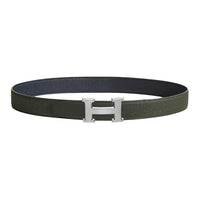 HERMES Metal Leather Belts Men's Green 3.2CM