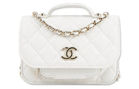 CHANEL Grained Embossed Cow Leather Messenger Bag Portable Crossbody Bag Shoulder Bag Regular Women's White