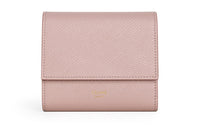 CELINE Essentials Series Grained Cow Leather Trifold Wallet Small Size Women's Vintage Pink Red