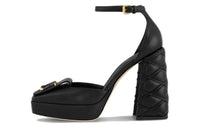 LOUIS VUITTON Chunky Heel High Heels 9.5cm Women's Black