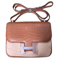 HERMES Constance Matte Crocodile Leather Shoulder Bag Crossbody Bag Women's 37 Gold Brown