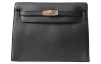 HERMES Kelly Danse Swift Leather One Shoulder Crossbody Clutch Backpack Unisex Noir Black