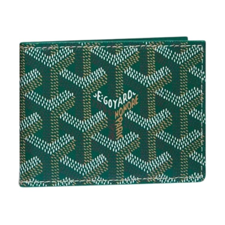 GOYARD Canvas With Calfskin Dog's Teeth Card Holder Wallet Unisex Green