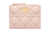 DIOR Caro Wicker Pattern Calfskin Wallet Women's Lotus Pink