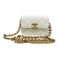 CHANEL Textured Calfskin Shoulder Bag Crossbody Bag Women's White