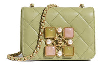 CHANEL Cow Leather Handbag Shoulder Bag Crossbody Bag Small Size Women's Green