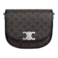 CELINE Besace Canvas Shoulder Bag Medium Size Women's Black