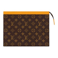 LOUIS VUITTON Pochette Voyage Leather Trim Clutch Regular Men's Yellow & Brown