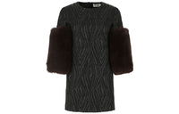 SAINT LAURENT Fur Sleeve Detail Dress