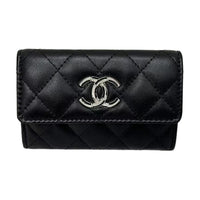 CHANEL Lambskin Card Holder Wallet Women's Black