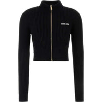 MIU MIU Logo Detailed Zip-Up Knitted Cardigan