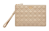 DIOR Caro Calfskin Handbag Clutch Large Size Women's Sand