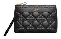 DIOR Caro Lambskin Wrist Bags Clutches Large Size Women's Black