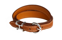 HERMES Calfskin Palladium-Plated Metal Wristbands Unisex Brown