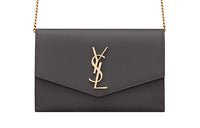 SAINT LAURENT UPTOWN Grained Embossed Leather Envelope Bag Wallets Shoulder Bag Crossbody Bag Mini Women's Gray White