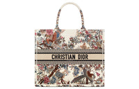 DIOR BookTote Pattern Embroidery Tote Bag Shopping Bag Handbag Large Size Women's Ecru