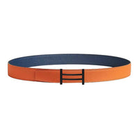 HERMES Calfskin Leather Belts Men's Orange Width 3.2CM