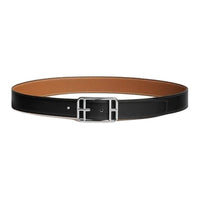 HERMES Badge Detail Pin Buckle Leather Belts Men's Black