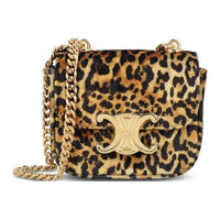 CELINE Fabric With Calfskin Shoulder Bag Women's Brown