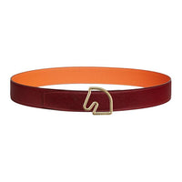 HERMES Brass, Calfskin, Metal Leather Belts Men's Red/Orange Width 3.8CM