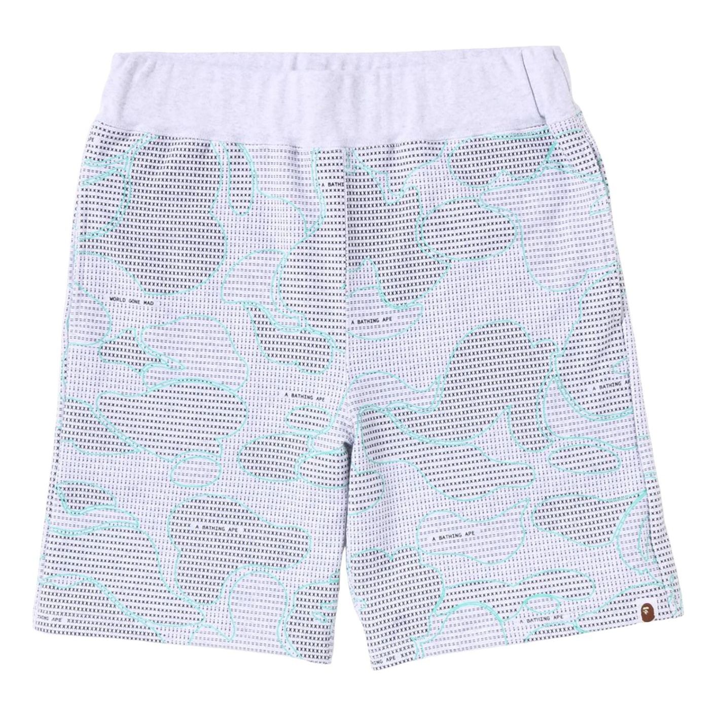 A Bathing Ape Text Code Camo Sweat Shorts 'White' 1I30-153-009-WHT
