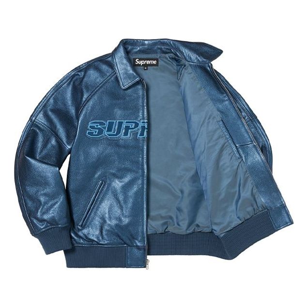 Supreme Silver Surfer Leather Varsity Jacket 'Blue' SUP-SS22-366