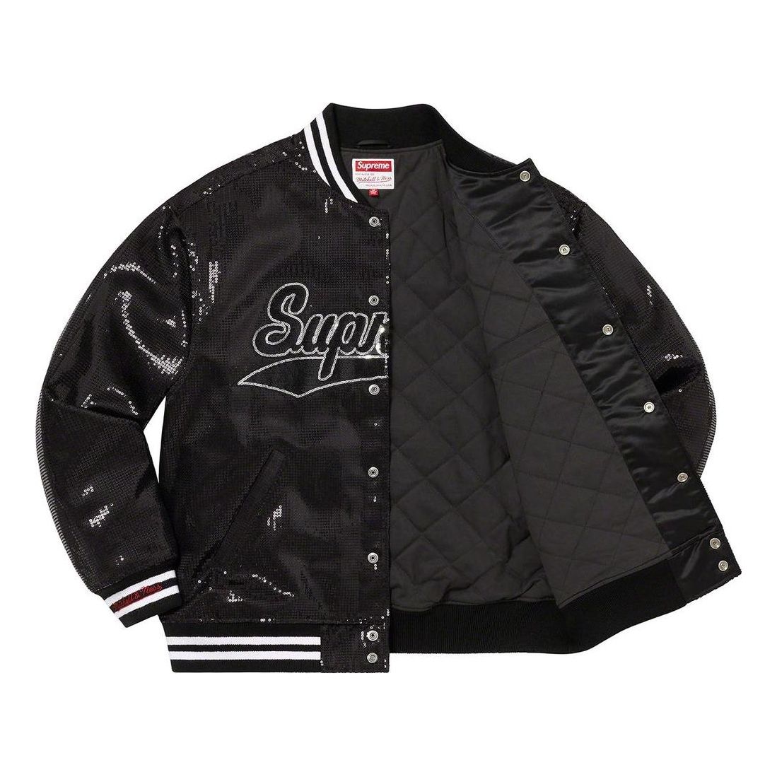 Supreme x Mitchell & Ness Sequin Varsity Jacket 'Black White' SUP-SS23-034