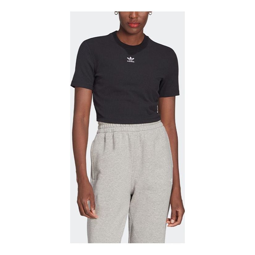 (WMNS) adidas Adicolor Essentials Rib Cropped T-Shirt Asia Sizing 'Black' HF3395