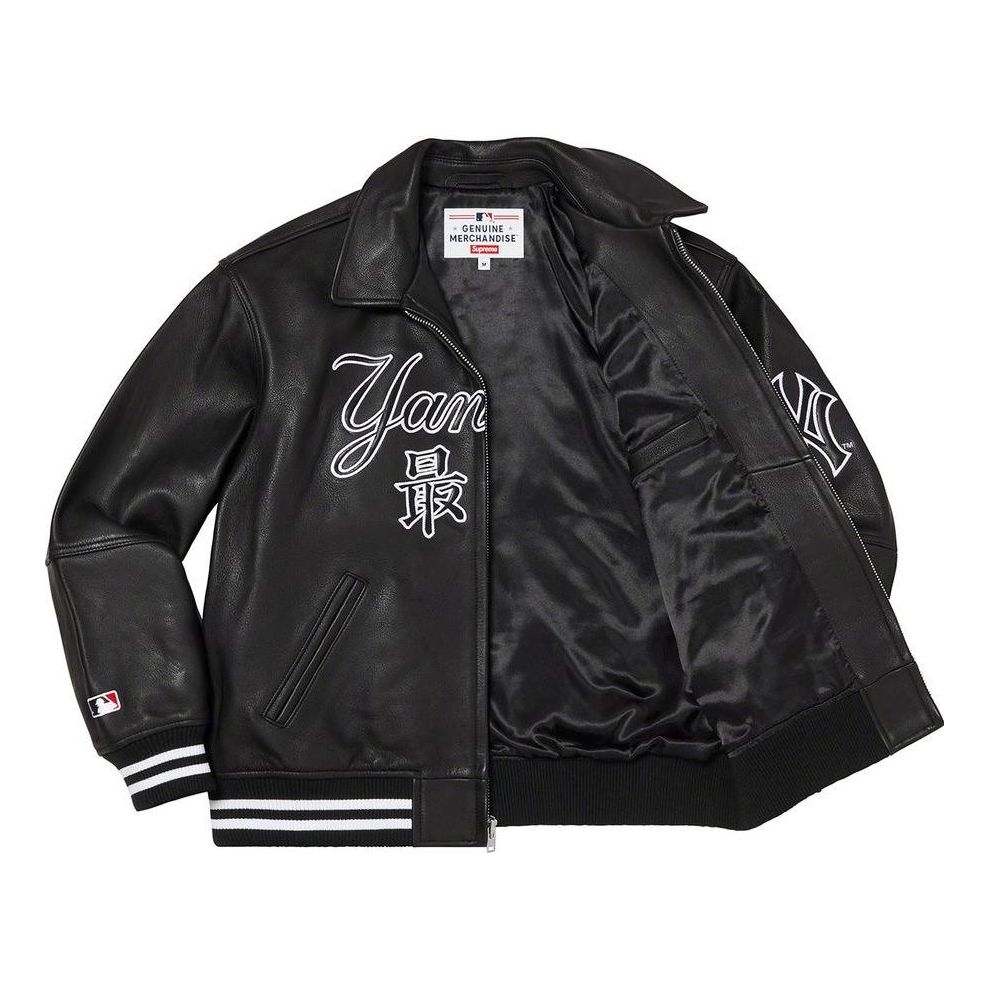 Supreme x New York Yankees Kanji Leather Varsity Jacket 'Black White' SUP-FW22-735