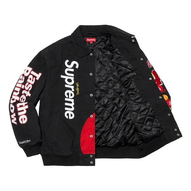 Supreme x Skittles x Mitchell & Ness Varsity Jacket 'Black Multi-Color' SUP-FW21-328
