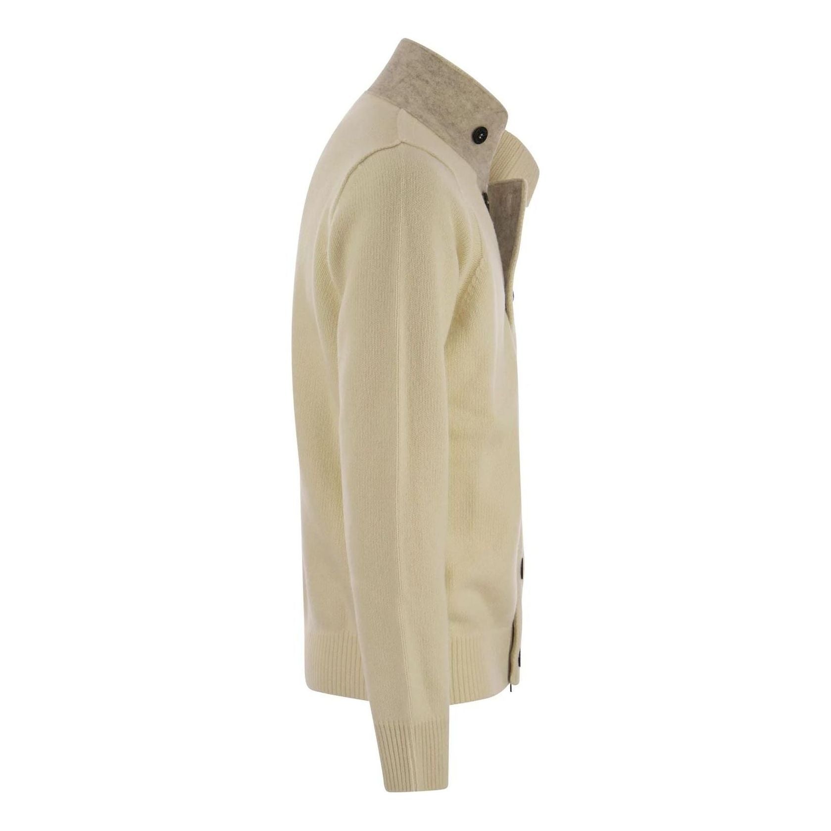 STONE ISLAND High Neck Logo Patch Ribbed Cardigan 'Beige' 7915547A3-V0099