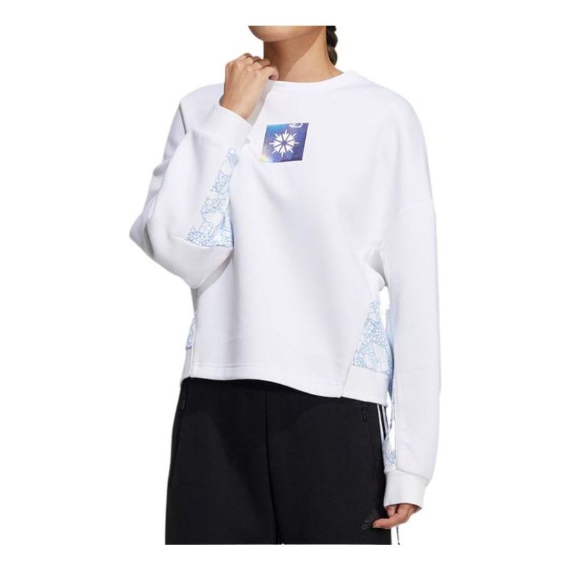 (WMNS) adidas Crew Sweatshirt Asia Sizing 'White Blue' HE2918