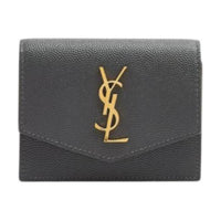 SAINT LAURENT Grained Leather Card Holder Regular Women's Gray