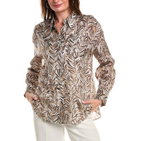 Brunello Cucinelli Leaf-Print Longsleeved Silk Shirt