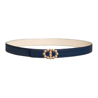 HERMES Calfskin Leather Belts Women's Dark Blue/Craie Width 2.4CM