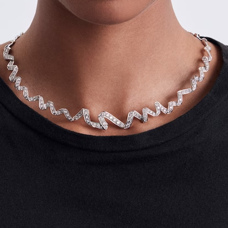 DIOR 18K White Gold Diamonds Necklaces Unisex Silver